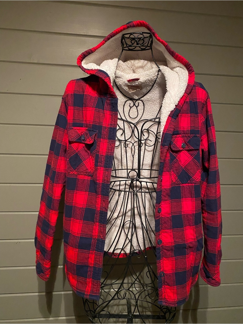 Boston Traders Red & Navy Plaid Sherpa-Lined Hooded Jacket